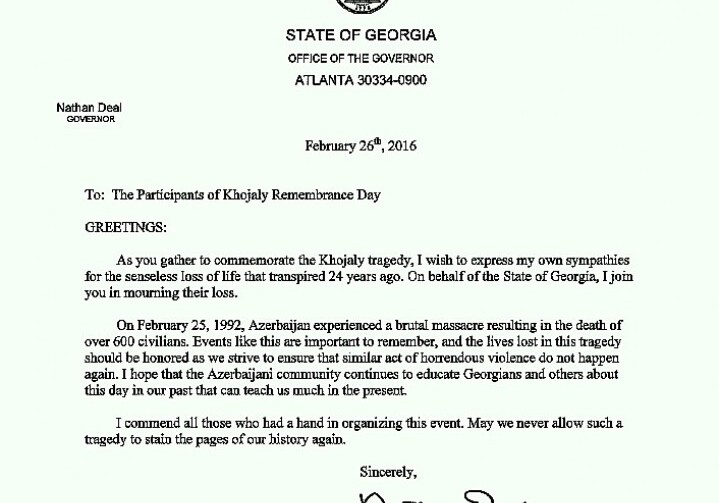 Губернатор штата Джорджия осудил Ходжалинский геноцид