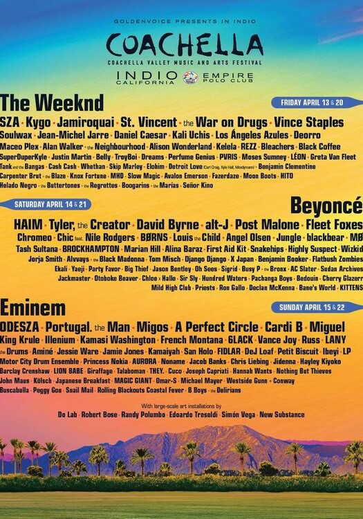 Бейонсе, Эминем и The Weeknd объявлены хедлайнерами Coachella-2018