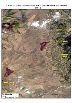 «Азеркосмос»: В оккупированных населенных пунктах Агдама за последние дни произошли пожары более чем на 280 гектарах земли