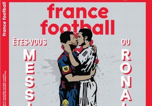 Изображение целующихся Месси и Роналду украсило обложку нового выпуска France Football (Фото)